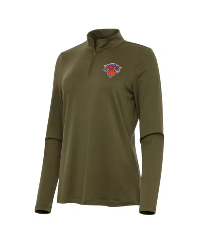 Antigua Women's Olive New York Knicks Reprocess Quarter-zip Sweatshirt In Green