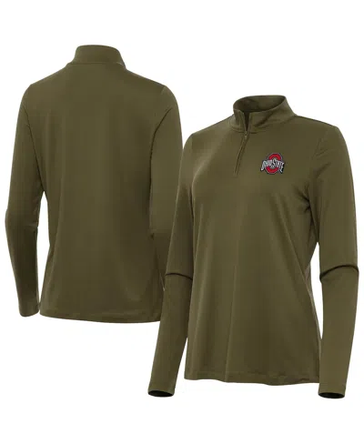 Antigua Women's Olive Ohio State Buckeyes Reprocess Quarter-zip Top In Green
