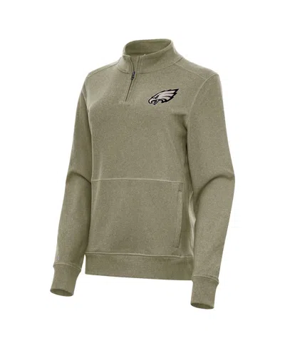 Antigua Women's Olive Philadelphia Eagles Crush Quarter-zip Top In Green