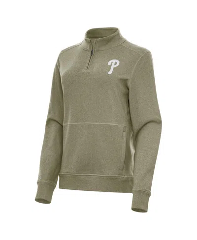 Antigua Women's Olive Philadelphia Phillies Crush Quarter-zip Jacket In Green