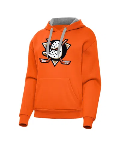 Antigua Women's Orange Anaheim Ducks Victory Pullover Hoodie