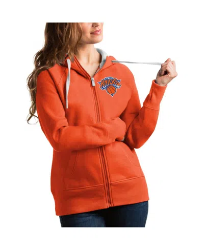 Antigua Women's Orange New York Knicks Victory Full-zip Hoodie