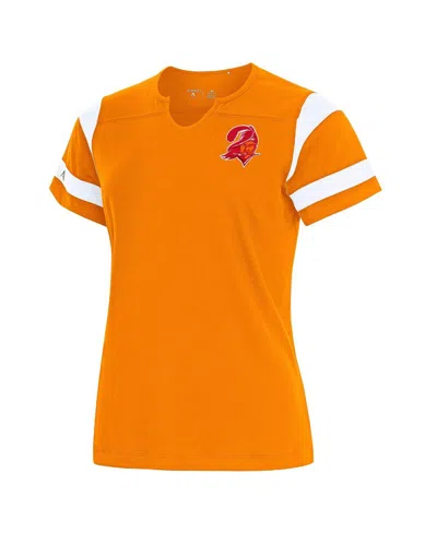 Antigua Women's Orange Tampa Bay Buccaneers Encounter Short Sleeve Notch Neck Top