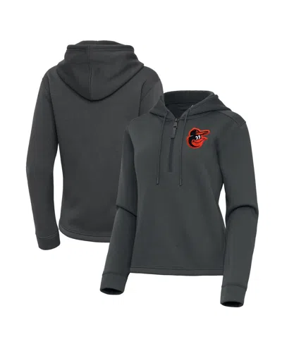 Antigua Women's Pewter Baltimore Orioles Contemporary Quarter-zip Hoodie In Gray