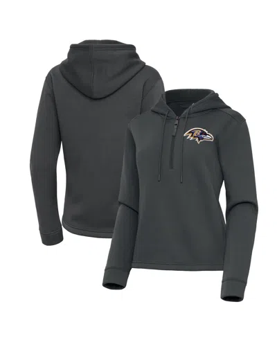 Antigua Women's Pewter Baltimore Ravens Contemporary Quarter-zip Hoodie In Gray