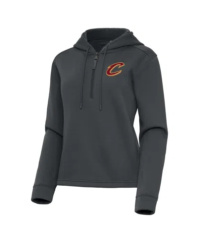 Antigua Women's Pewter Cleveland Cavaliers Contemporary Quarter-zip Hoodie In Blue