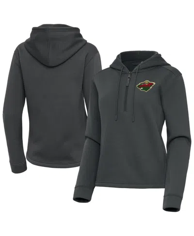 Antigua Women's Pewter Minnesota Wild Contemporary Quarter-zip Hoodie In Green
