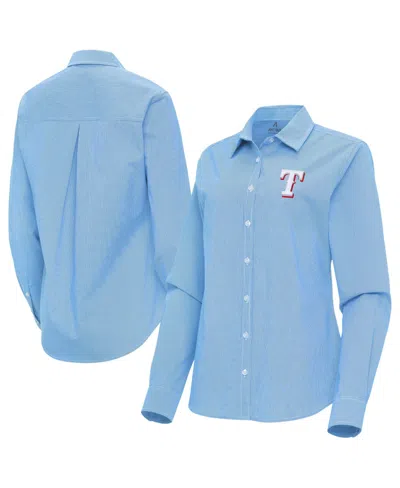 Antigua Women's Powder Blue Texas Rangers Porter Woven Long Sleeves Button-up Shirt