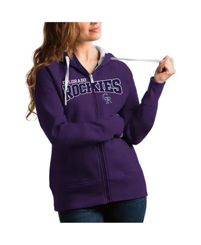 Antigua Women's Purple Colorado Rockies Team Logo Victory Full-zip Hoodie