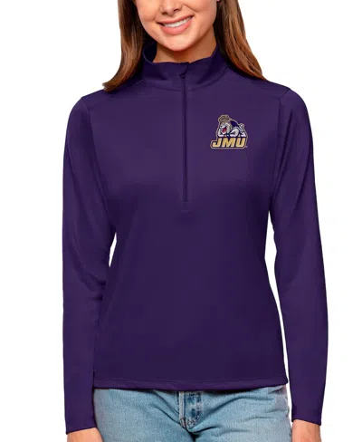Antigua Women's Purple James Madison Dukes Tribute Quarter-zip Pullover Top In Black