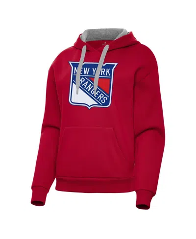 Antigua Women's Red New York Rangers Victory Pullover Hoodie