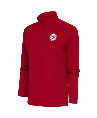 Antigua Women's Red New York Yankees Cooperstown Tribute Half-zip Pullover Top