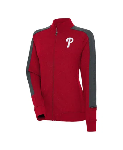 Antigua Women's Red Philadelphia Phillies Strike Full-zip Track Jacket In Brown
