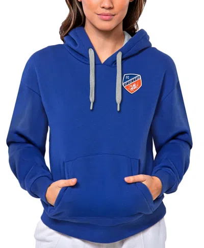 Antigua Women's Royal Fc Cincinnati Team Logo Victory Pullover Hoodie In Blue
