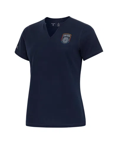 Antigua Women's San Diego Fc Traveler All-around Stretch Variegated Rib-knit T-shirt In Navy