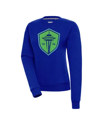 Antigua Women's Seattle Sounders Fc Long-sleeve Crewneck Pullover Sweatshirt In Royal