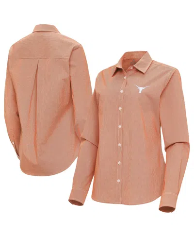 Antigua Women's Texas Longhorns Porter Woven Tri-blend Long-sleeve Button-up Shirt In Burnt Orange