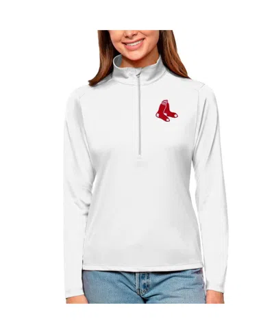 Antigua Women's White Boston Red Sox Tribute Quarter-zip Pullover Top In Blue