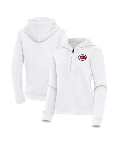 Antigua White Cincinnati Reds Contemporary Quarter-zip Hoodie In Gray