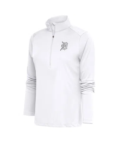 Antigua Women's White Detroit Tigers Brushed Metallic Tribute Half-zip Pullover Top