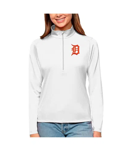 Antigua Women's White Detroit Tigers Tribute Quarter-zip Pullover Sweatshirt