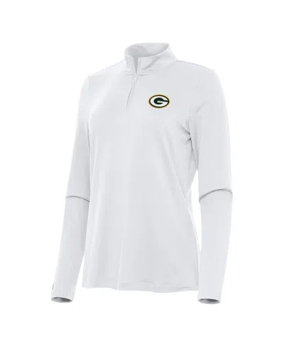 Antigua Women's White Green Bay Packers Reprocess Quarter-zip Sweatshirt