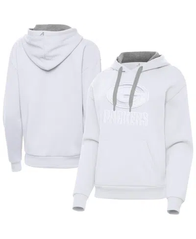 Antigua Women's White Green Bay Packers Victory Pullover Hoodie In Gray