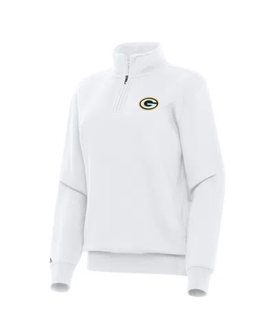 Antigua Women's White Green Bay Packers Victory Quarter-zip Top