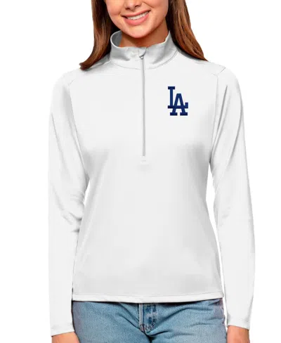 Antigua Women's White Los Angeles Dodgers Tribute Quarter-zip Pullover Top In Multi