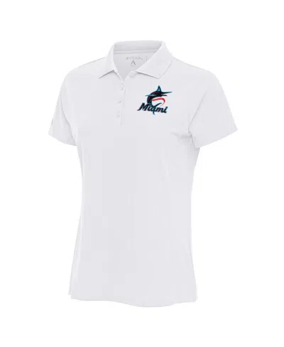 Antigua Women's White Miami Marlins Logo Legacy Pique Polo Shirt