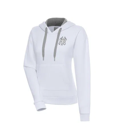 Antigua Women's White New York Yankees Brushed Metallic Victory Pullover Hoodie