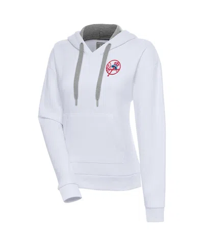 Antigua Women's White New York Yankees Cooperstown Victory Pullover Hoodie In Gray