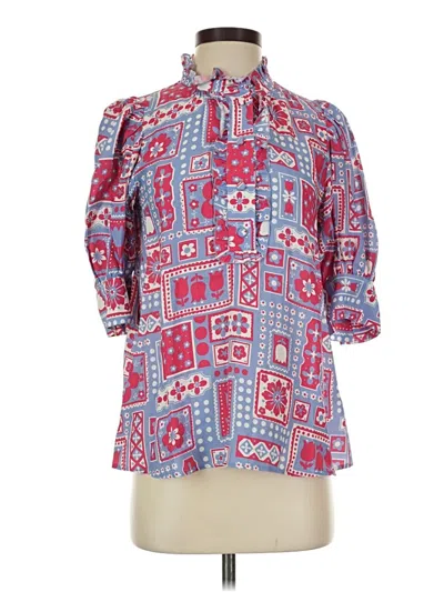 Pre-owned Antik Batik 3/4 Sleeve Blouse In Blue