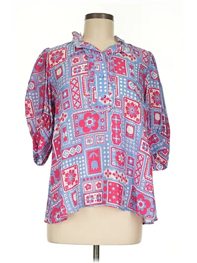 Pre-owned Antik Batik 3/4 Sleeve Blouse In Blue