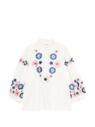Antik Batik Amantina Floral-embroidered Blouse In White