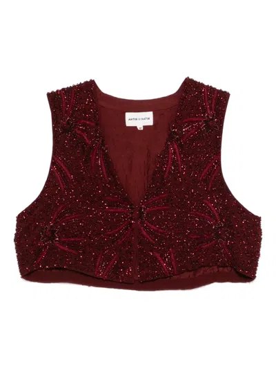 Antik Batik Beaded V-neck Top In Red