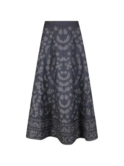Antik Batik Bertille Floral-embroidered Flared Midi Skirt In Multi