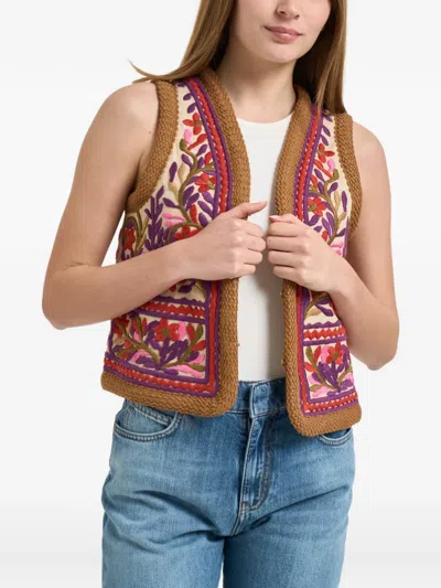 Antik Batik Braided-trims Embroidered Gilet In Brown