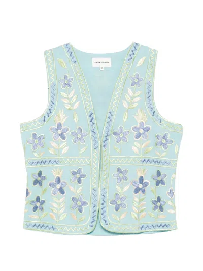 Antik Batik Carioca Floral-embroidered Gilet In Blue