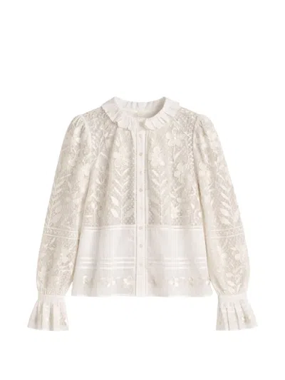 Antik Batik Carioca Floral-embroidered Scalloped-collar Blouse In Neutral