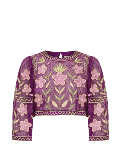 Antik Batik Carioca Floral-embroidered Top In Purple
