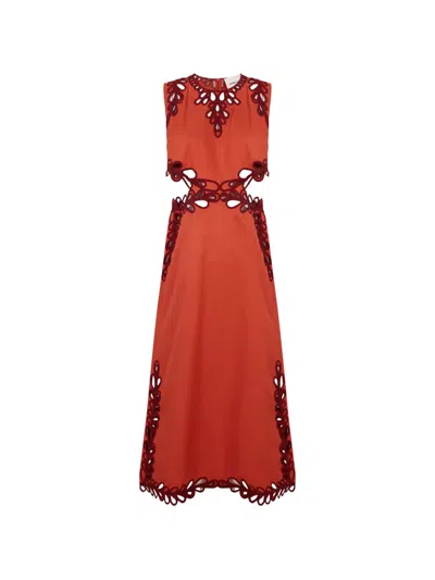 Antik Batik Deva Cut-out Embroidered Midi Dress In Red