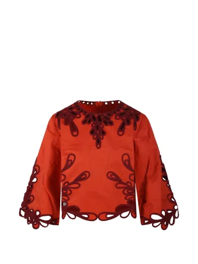 Antik Batik Deva Cut-out Embroidered Top In Orange