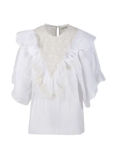 Antik Batik Dolly Ruffled Lace-panel Blouse In White