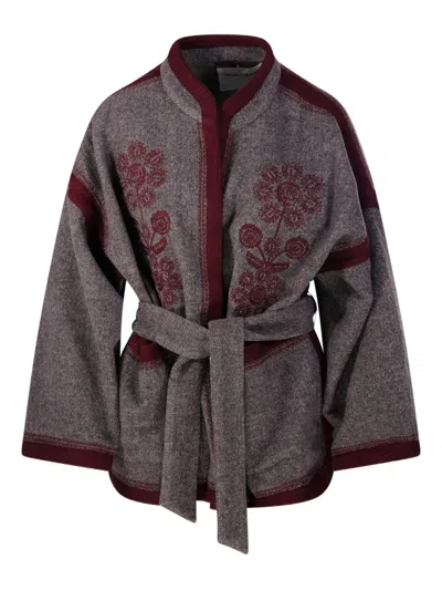 Antik Batik Floral Belted Coat In Gray