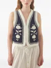 Antik Batik Floral-embroidered Waistcoat In Blue