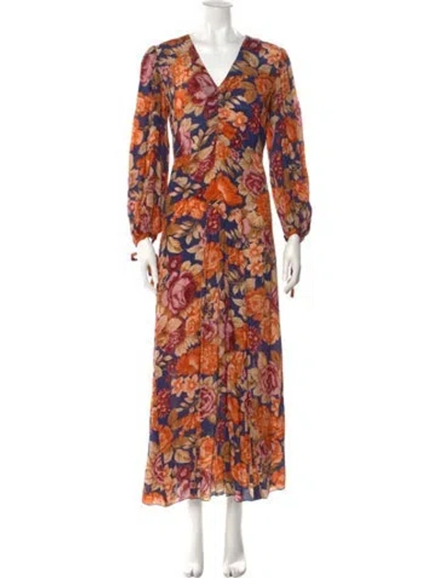 Pre-owned Antik Batik Floral Print Long Dress In Blue