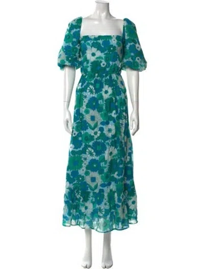 Pre-owned Antik Batik Floral Print Long Dress In Blue