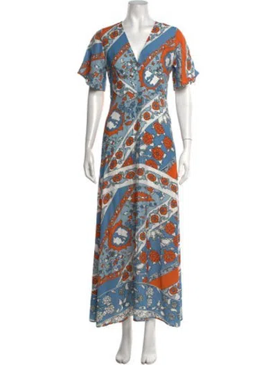 Pre-owned Antik Batik Floral Print Long Dress In Blue