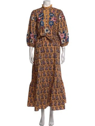 Pre-owned Antik Batik Floral Print Long Dress In Brown